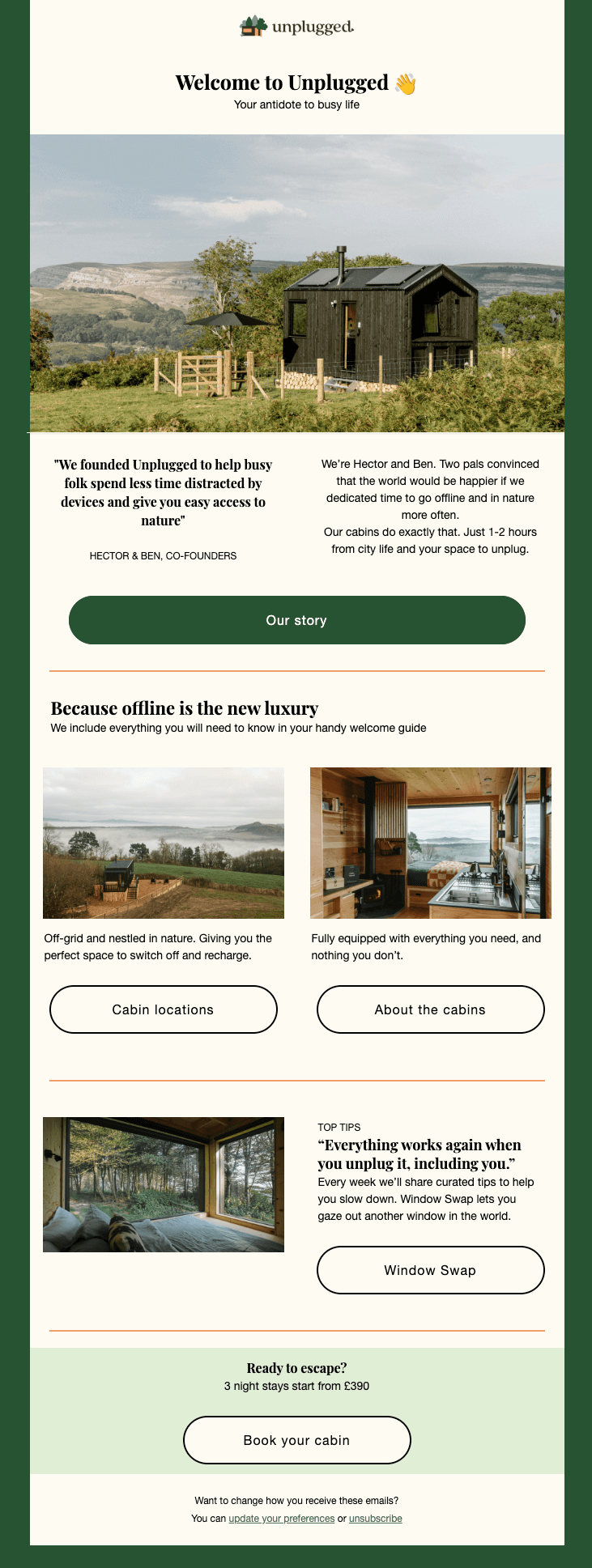 Unplugged welcome email - founder story/mission.