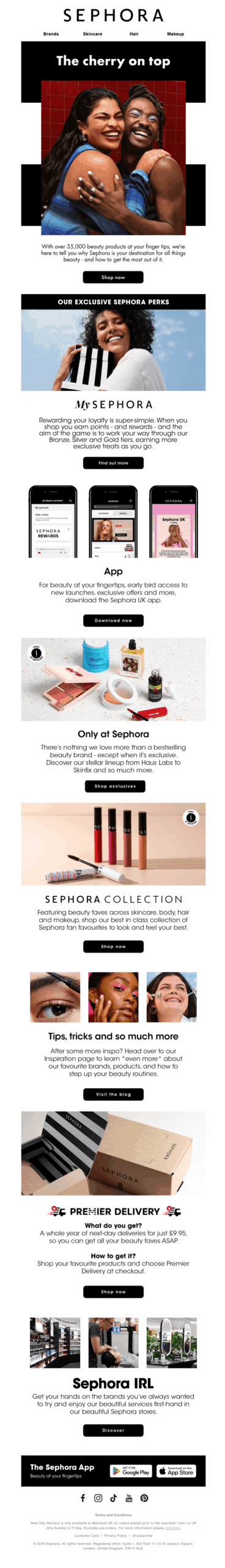 Sephora Welcome Email - Loyalty rewards.