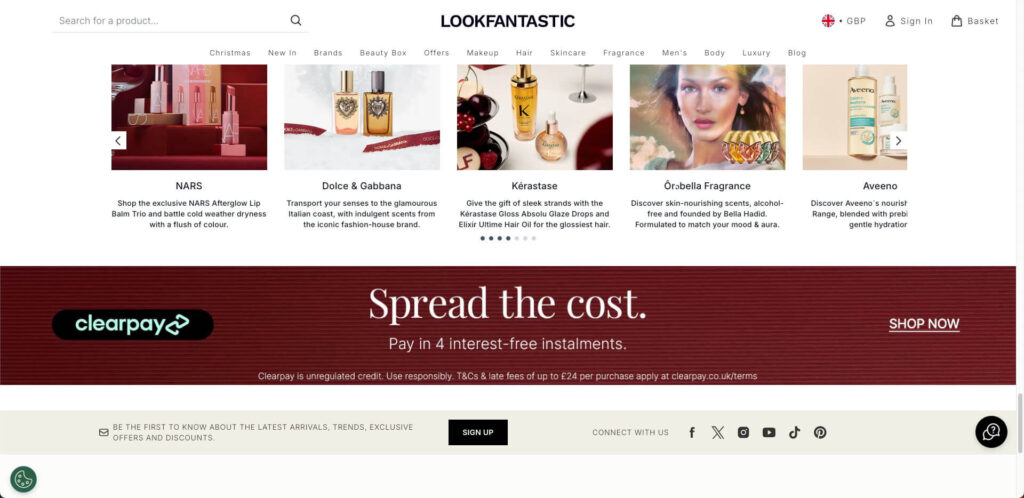 LookFantastic email sign-up form, with no promise of an instant discount in return for your email address.