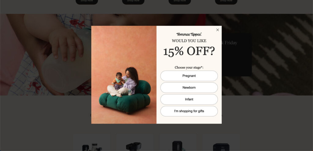 TommeeTippee email sign-up form with zero party data capture.
